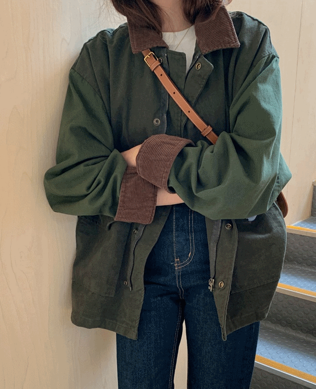 [봄가을재킷/캐주얼야상점퍼]루즈핏 배색 포켓 하프야상자켓