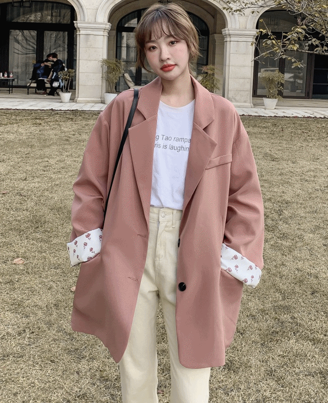 [봄자켓/데일리룩]꽃패턴안감 오버사이즈 루즈핏 여자자켓 정장재킷